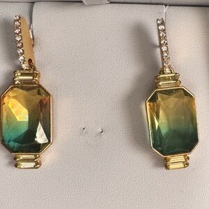 J. Crew Gold Drop Earrings with Green-to-Ambre Faceted Stones